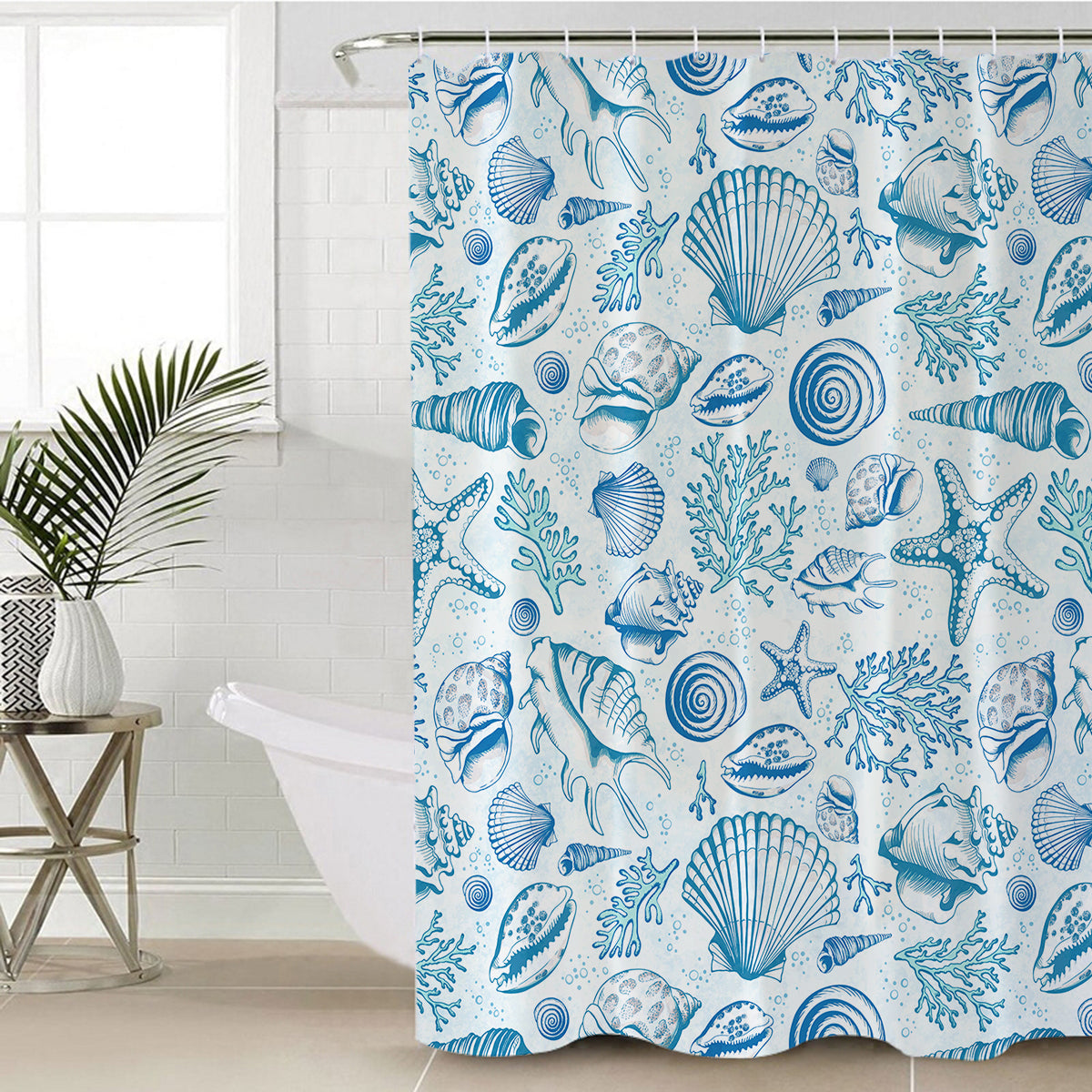 Blue Seashells Shower Curtain