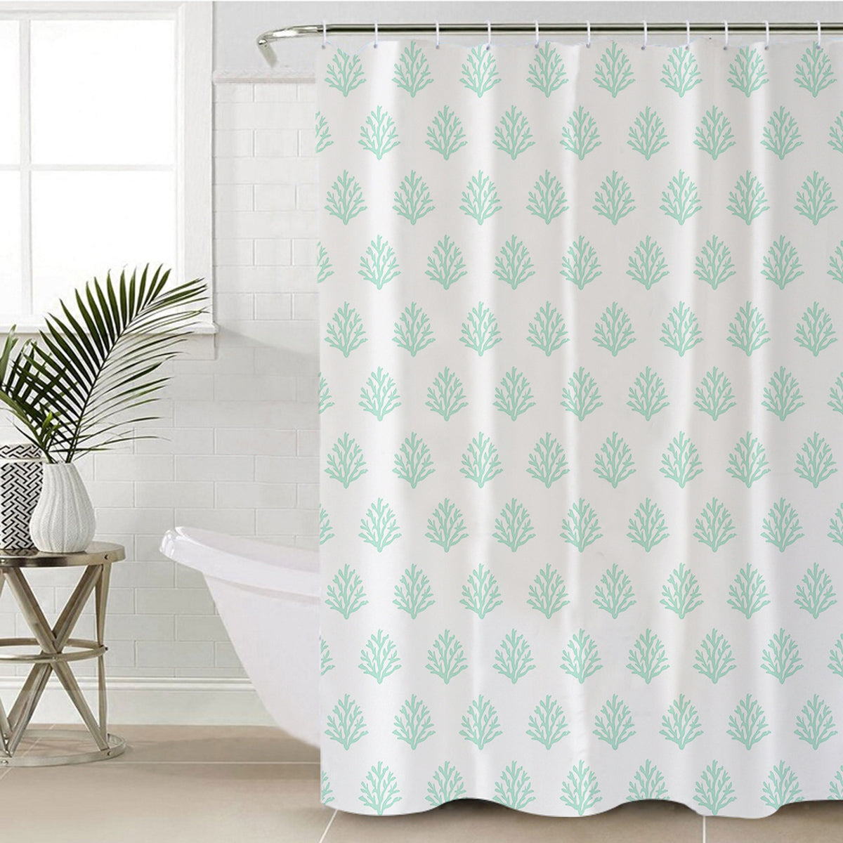 Coral Mint Shower Curtain
