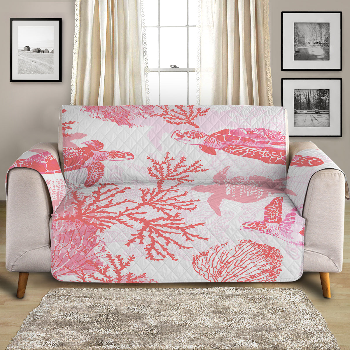 Red Coral Wonders Sofa Cover