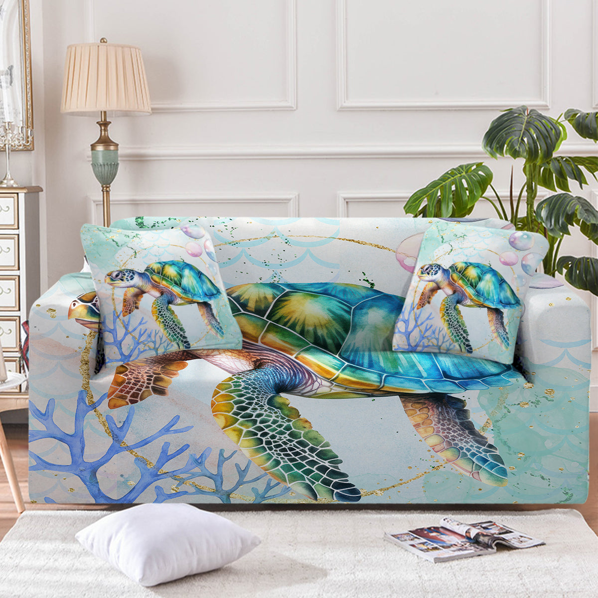 Dreamy Sea Turtle Couch Cover