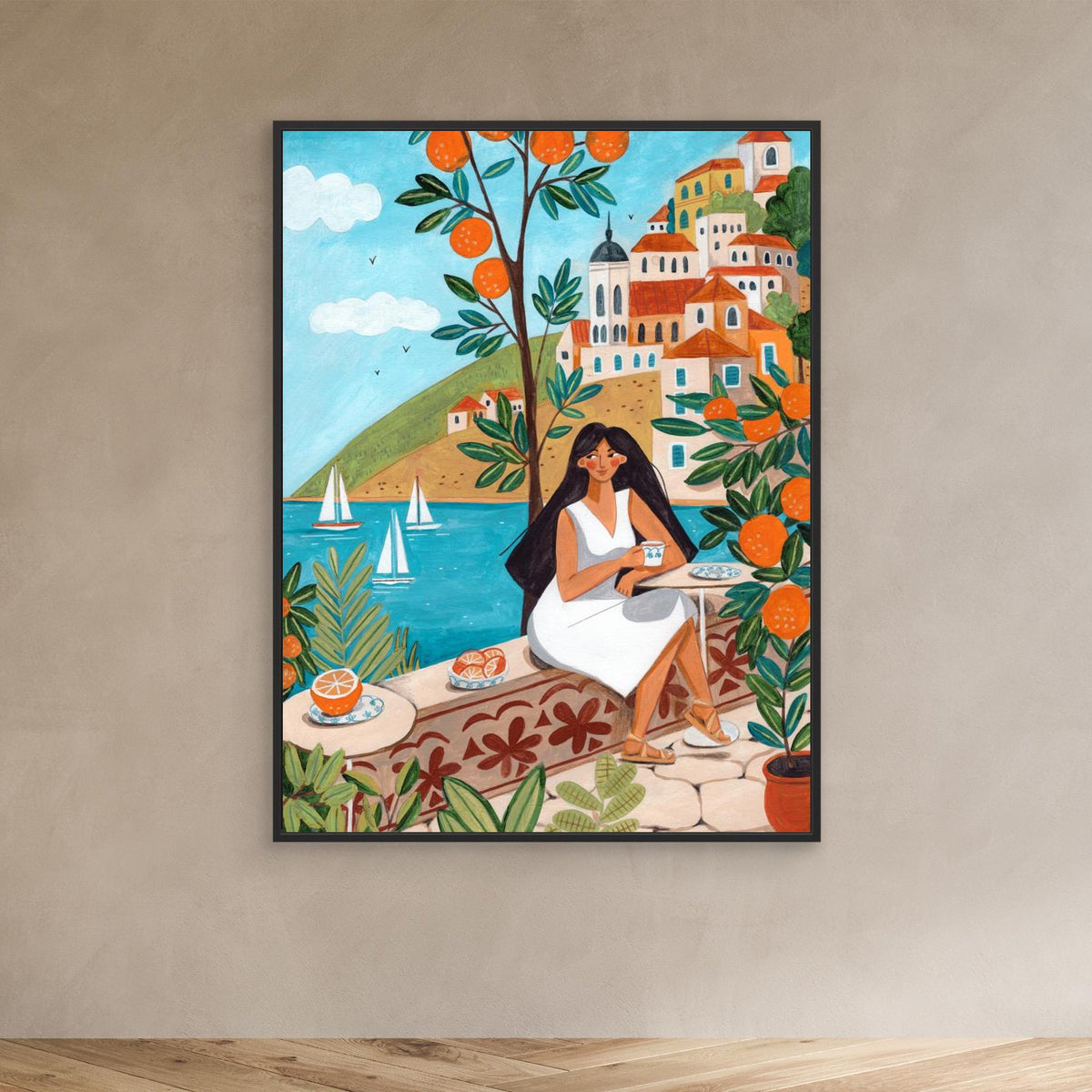 Canvas Print - Woman on the Mediterranean Coast by Caroline Bonne Müller