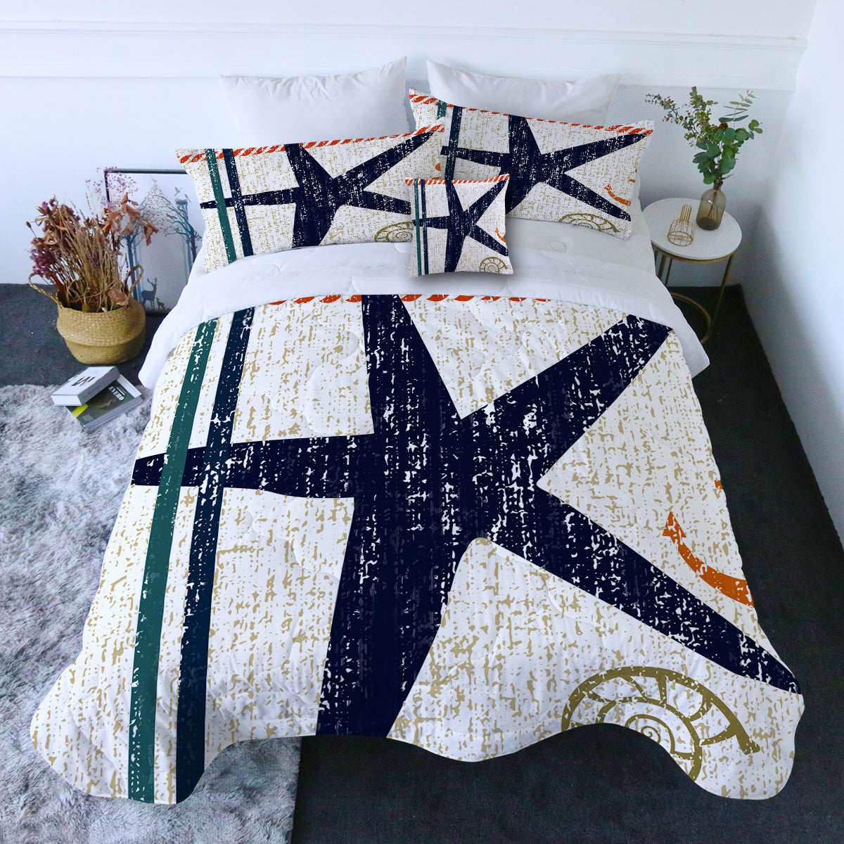 Beachy Starfish Comforter with Shams and Pillow Cover