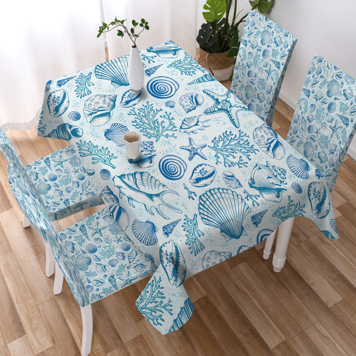 Blue Seashells Tablecloth