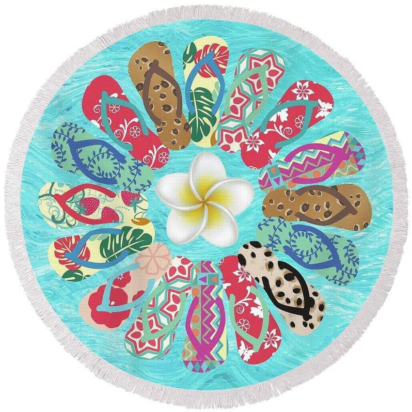 The Flip Flop Flower Round Beach Towel