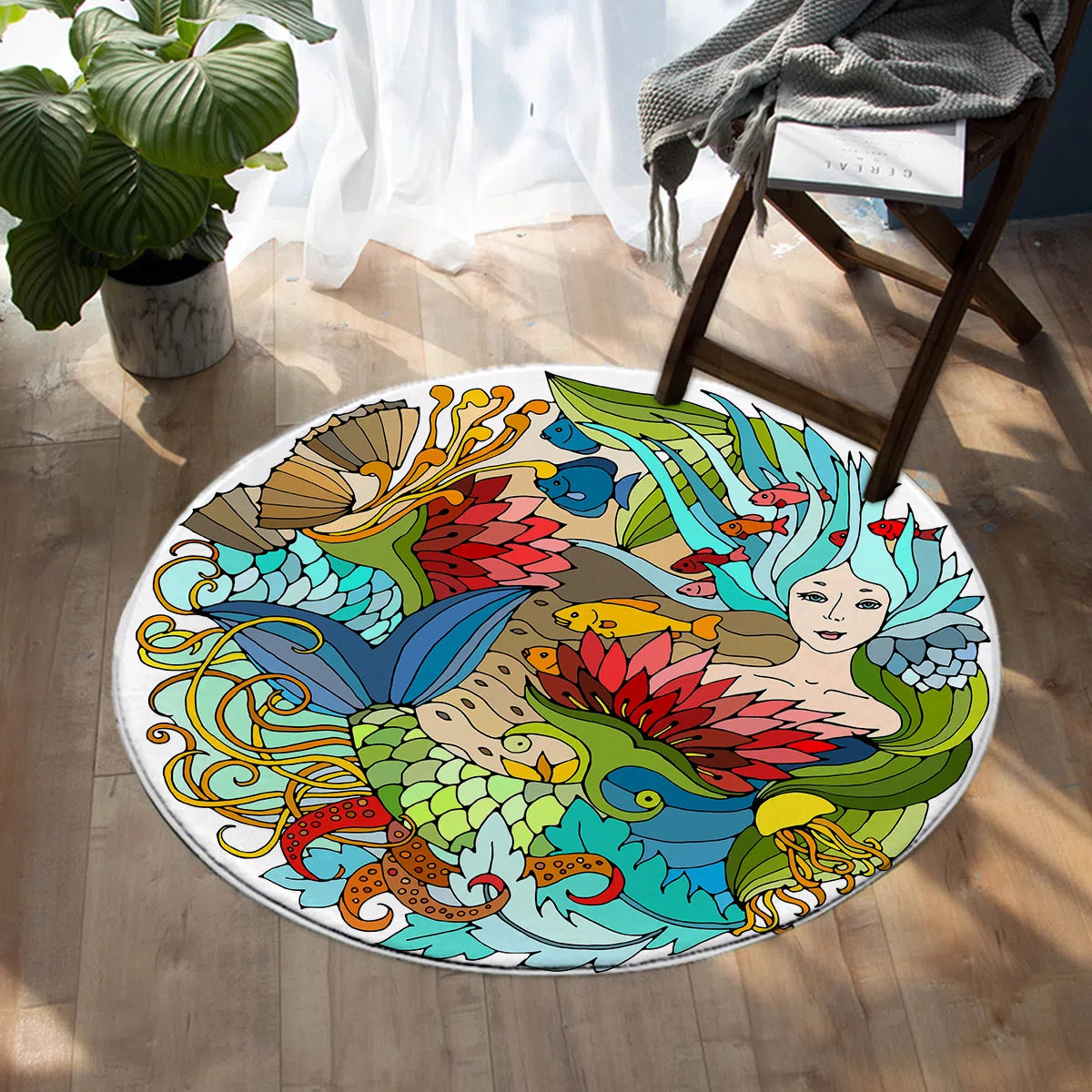 The Happy Mermaid Round Area Rug