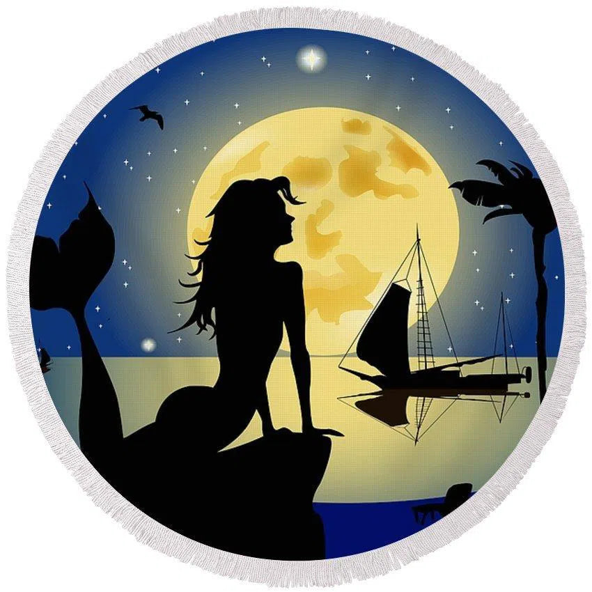 The Moonlight Mermaid Round Beach Towel