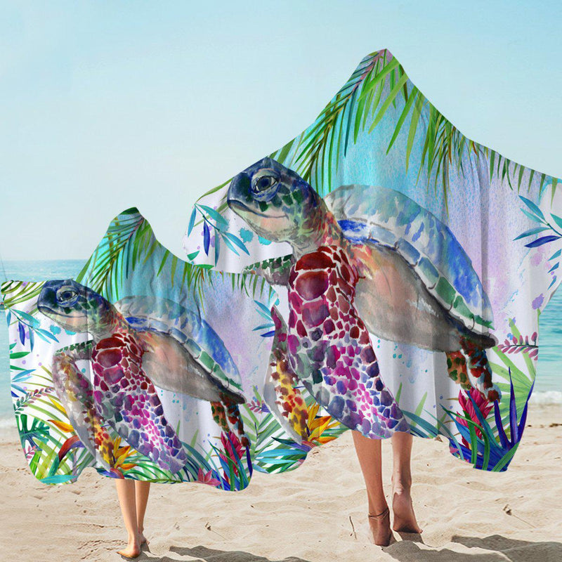 Tropical Sea Turtle Hooded Beach Towel for Kids