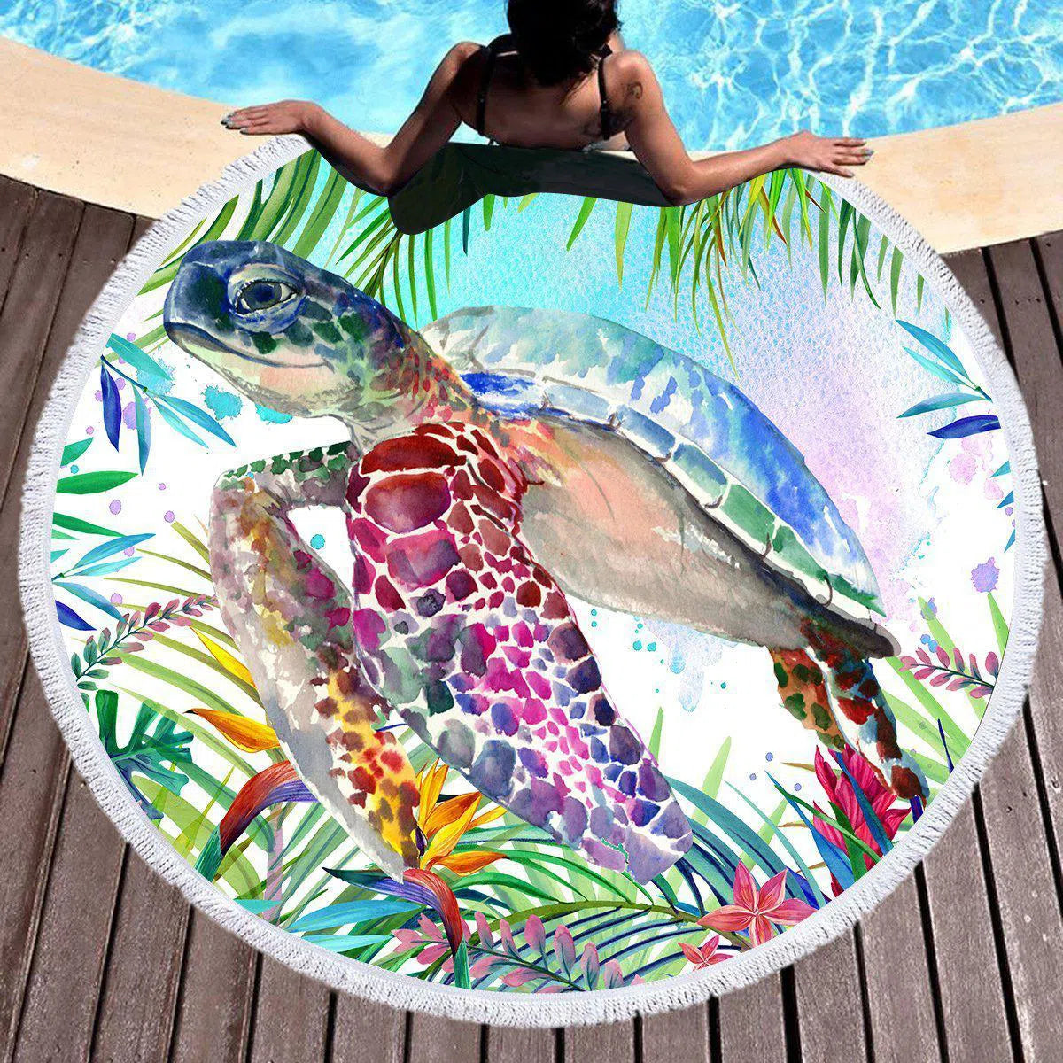 The Original Tropical Sea Turtle Round Beach Towel