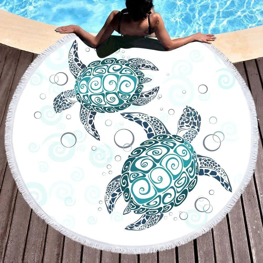 The Turtle Twist Round Beach Towel