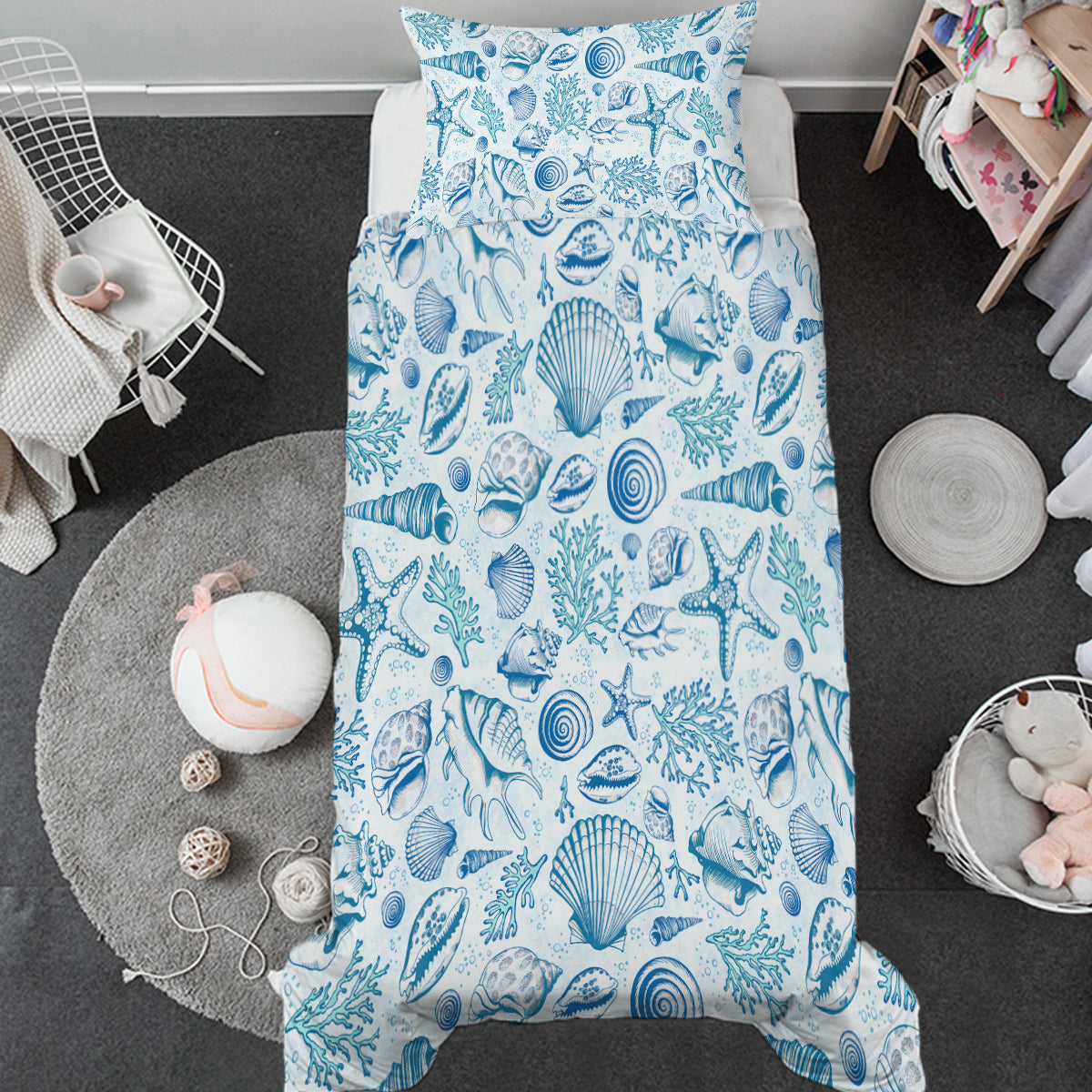 Blue Seashells Toddler Bed Set