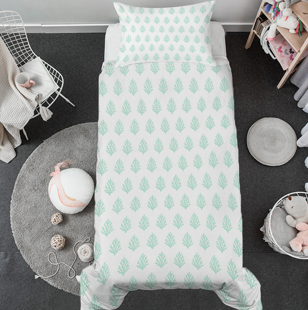 Coral Mint Toddler Bed Set