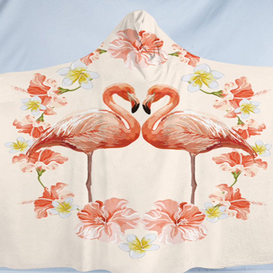 Flamingos and Hibiscus Hooded Blanket