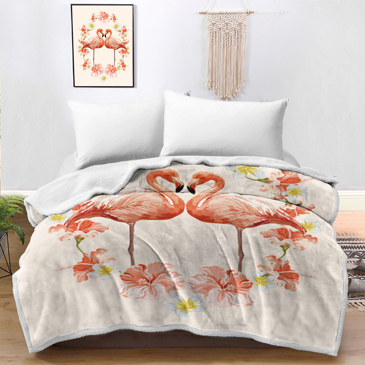 Flamingo and Hibiscus Passion Bedspread Blanket