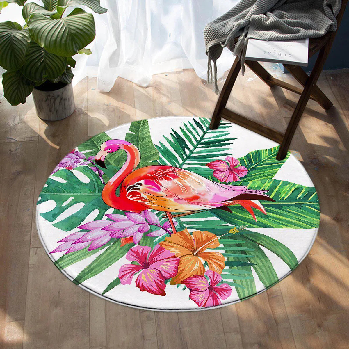 Tropical Flamingo Round Area Rug
