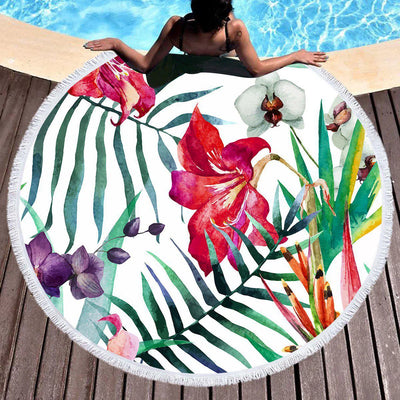 Tropical Floral Round Beach Towel