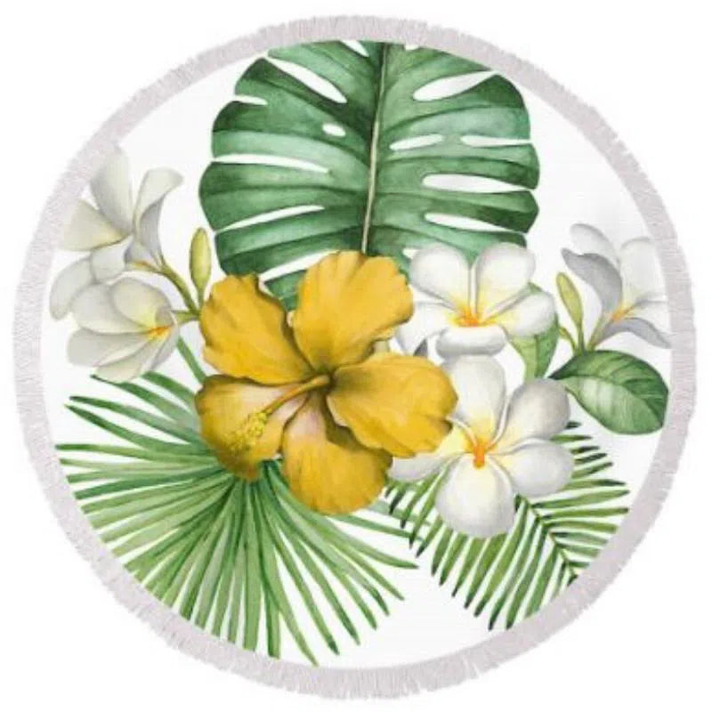 Tropical Flowers Round Beach Towel