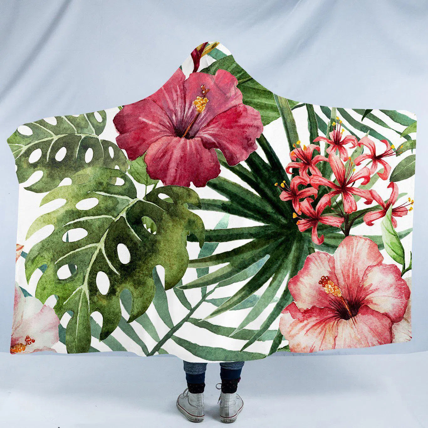 Tropical Hibiscus Cozy Hooded Blanket