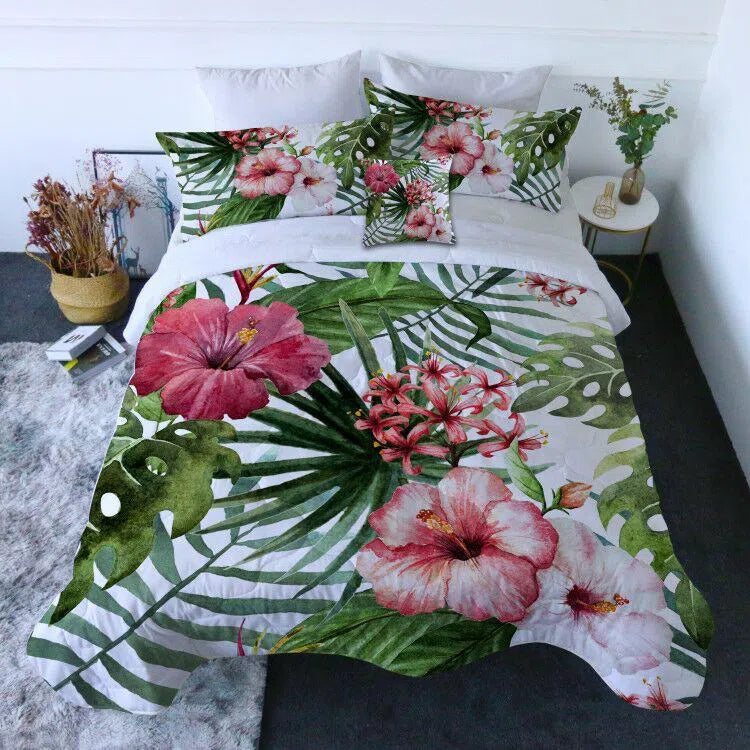 Tropical Hibiscus Comforter with Shams and Pillow Cover