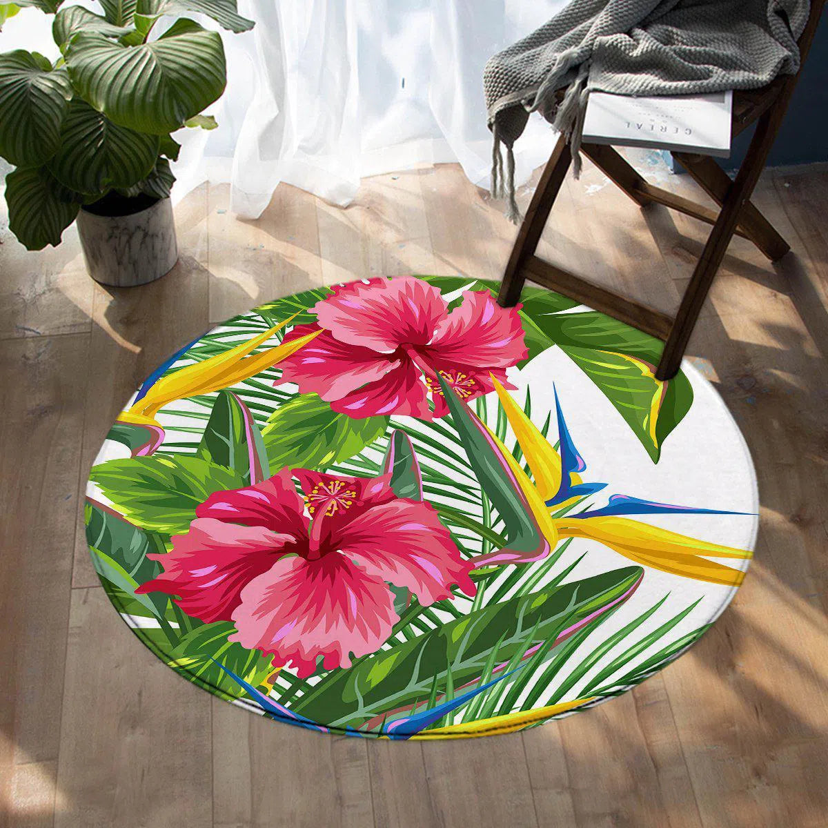 Tropical Hibiscus Round Area Rug