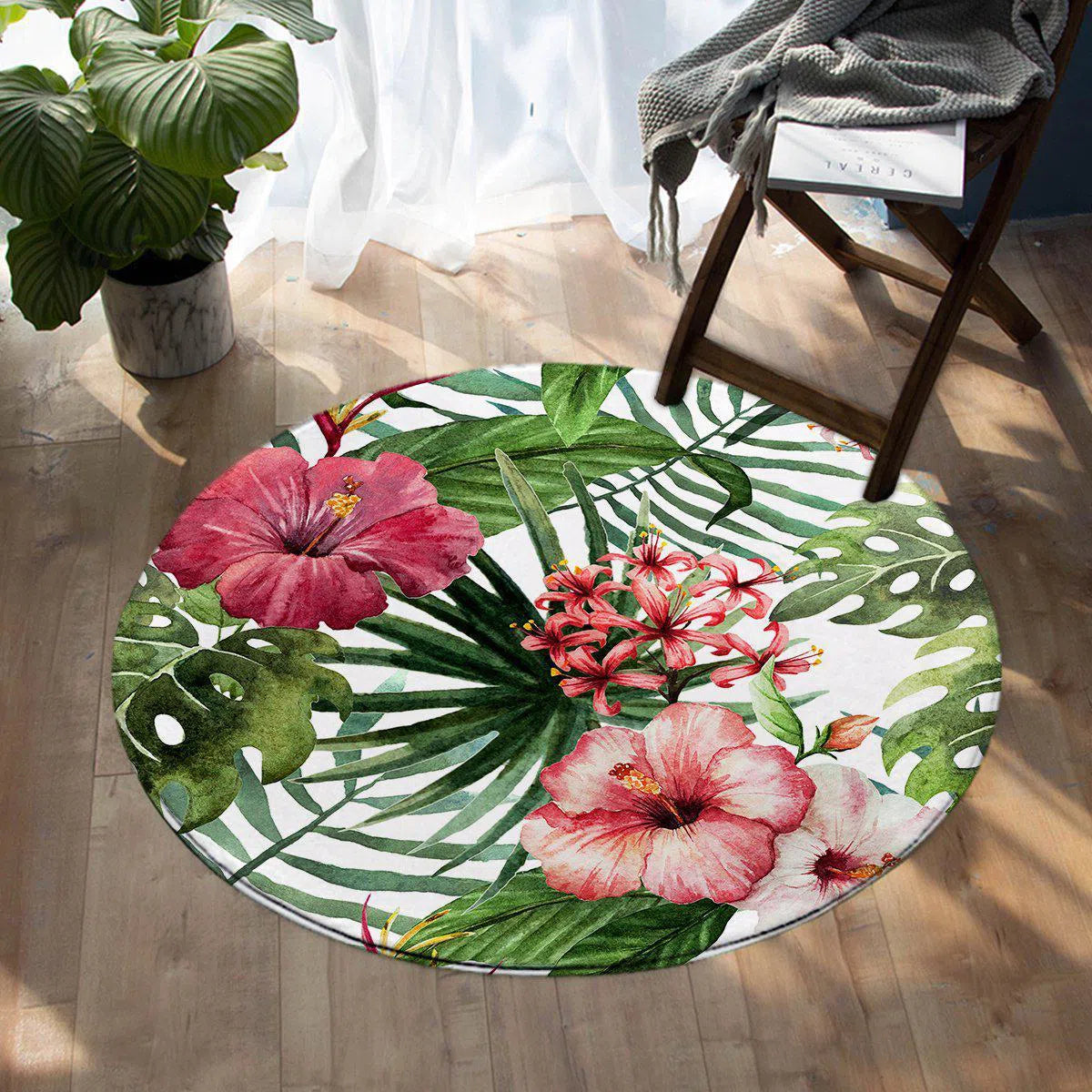 Tropical Hibiscus Round Area Rug