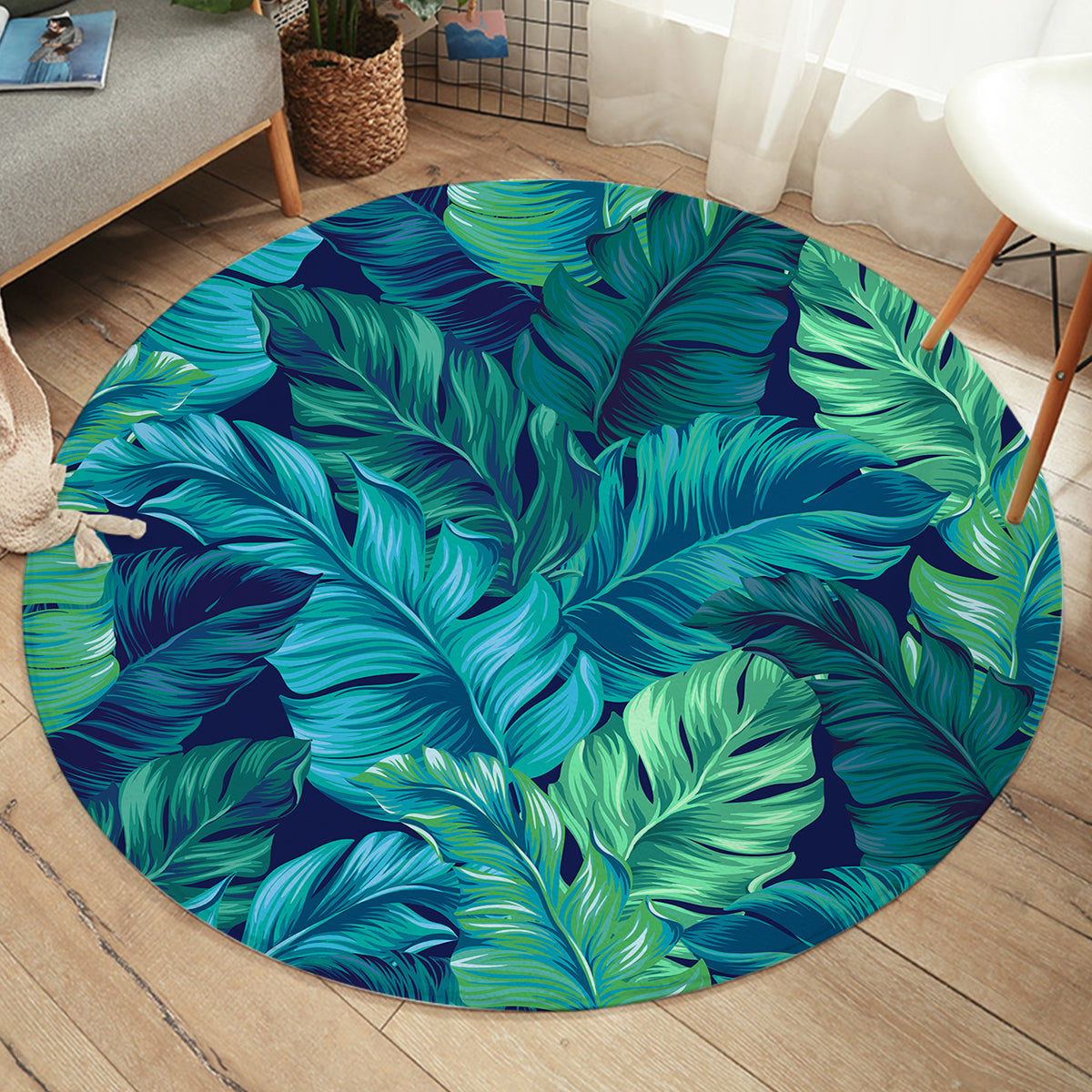 Tropical Leaves Round Area Rug