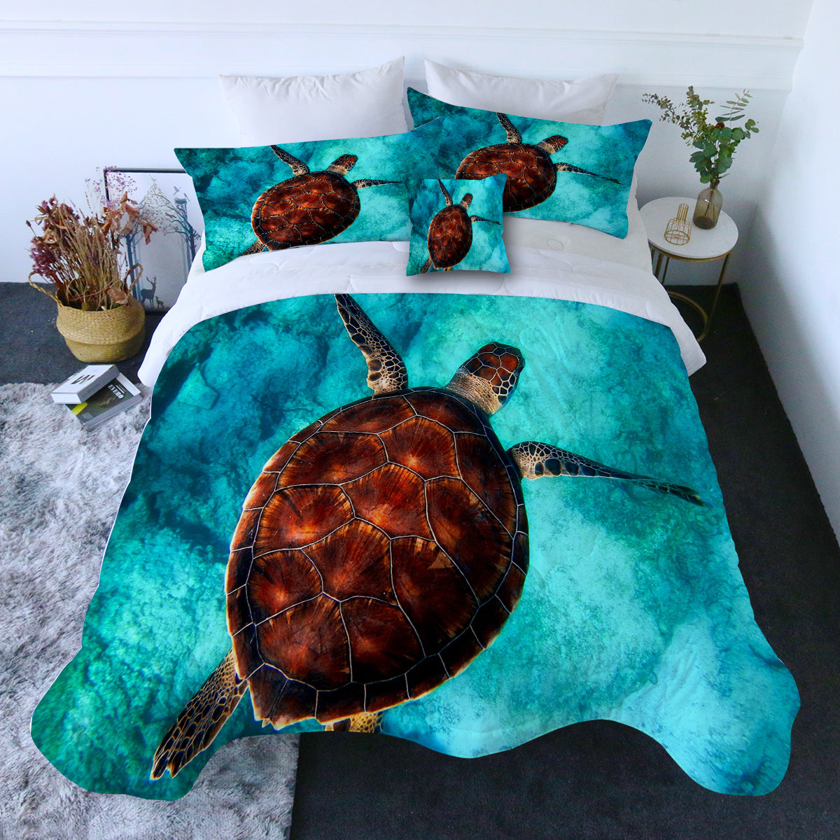 Sea Turtle Vibes Comforter with Shams and Pillow Cover
