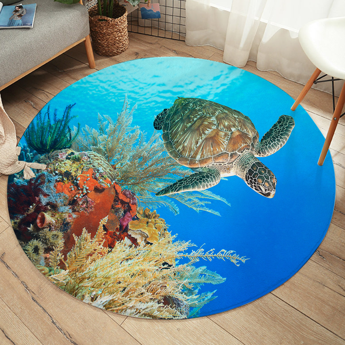 Circle Turtle Rug Sea Turtle Area Rug - Coastal Passion