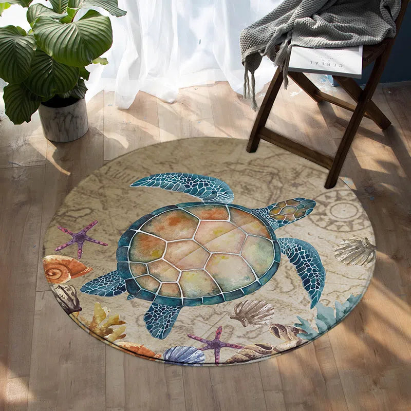 Turtle Island Round Area Rug