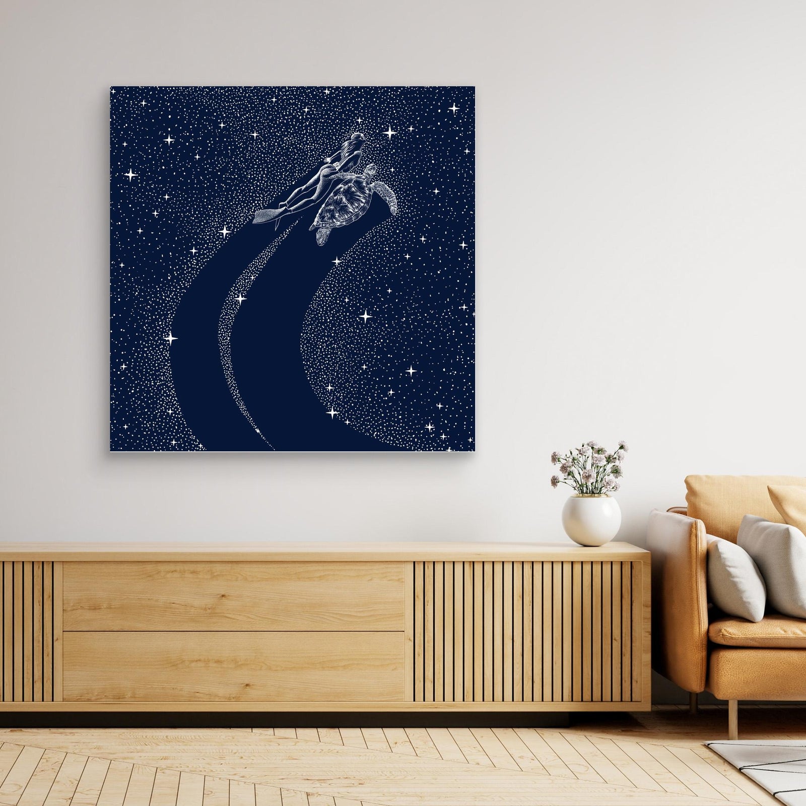 Canvas Print - Starry Turtle and Diver by Alirıza çakir