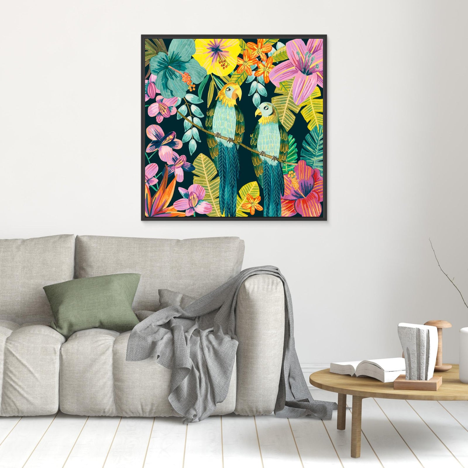 Canvas Print - Parrots Tropical Floral Jungle by Caroline Bonne Müller