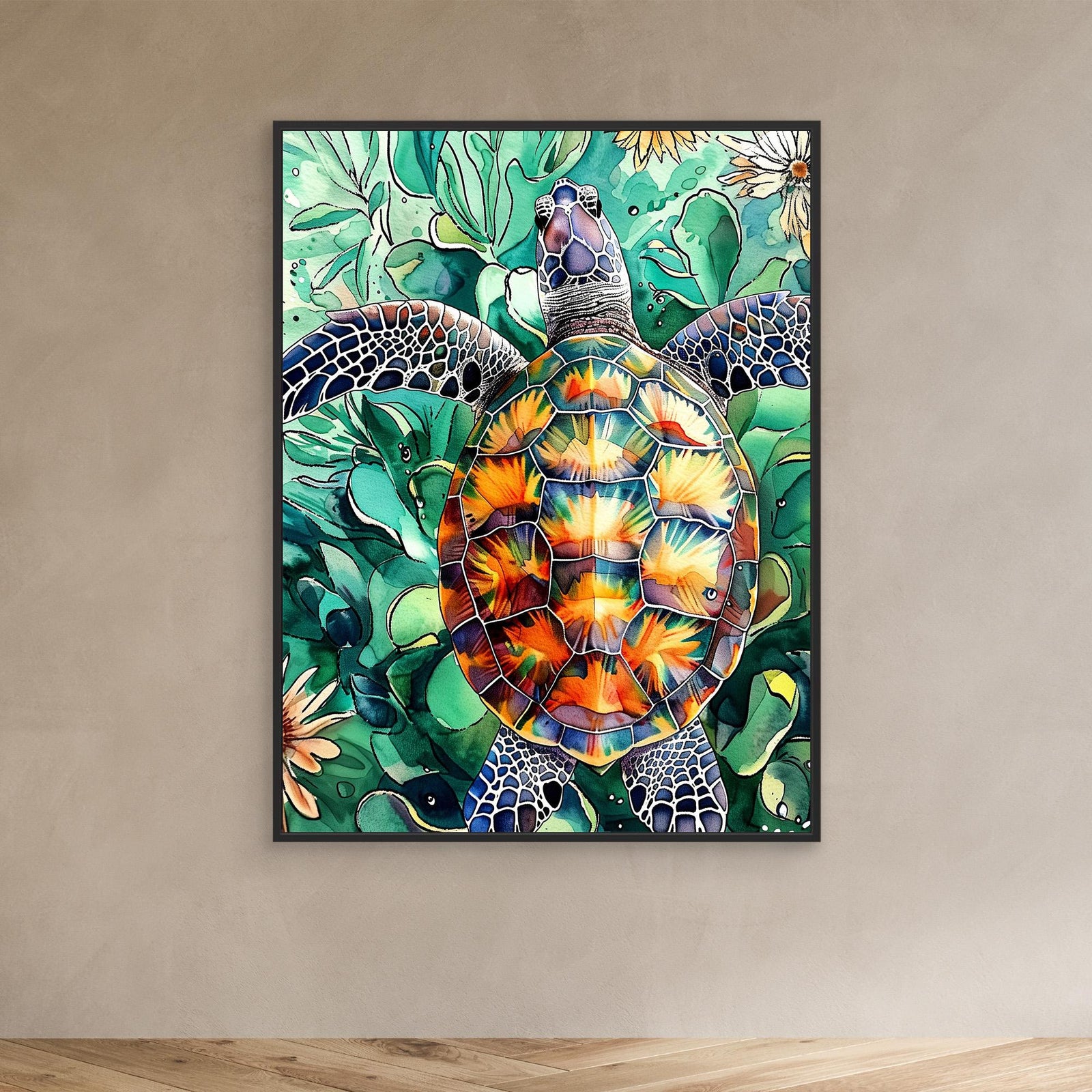 Canvas Print - Turtle Watercolor Animal Art by Justyna Jaszke