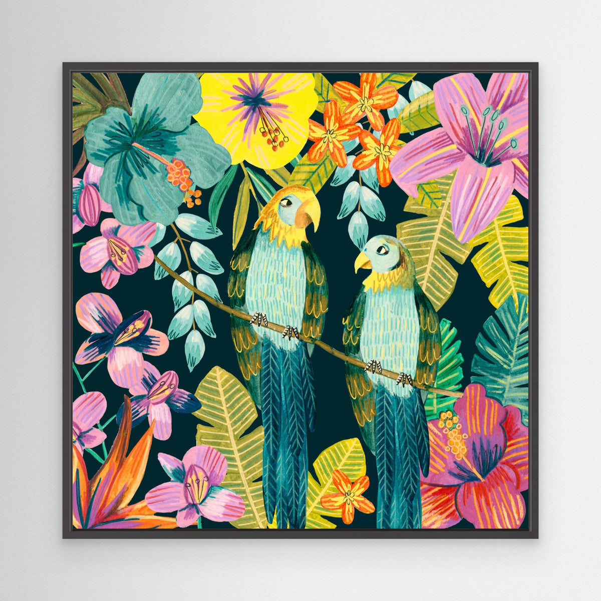 Canvas Print - Parrots Tropical Floral Jungle by Caroline Bonne Müller