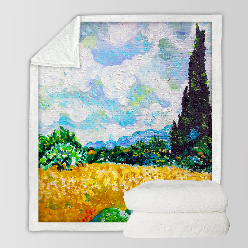 Van Gogh Wheat Fields Bedspread Blanket