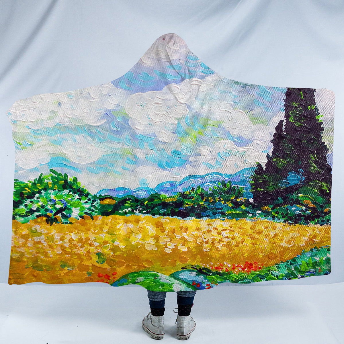Van Gogh Wheat Fields Cozy Hooded Blanket