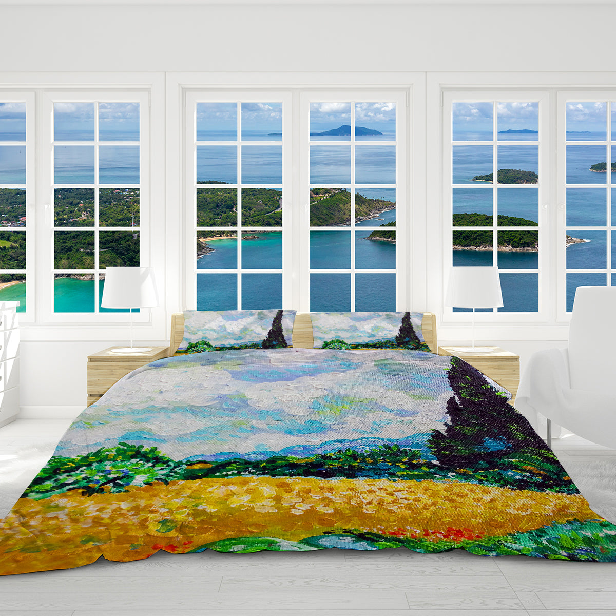 Van Gogh Wheat Fields Reversible Bed Cover Set