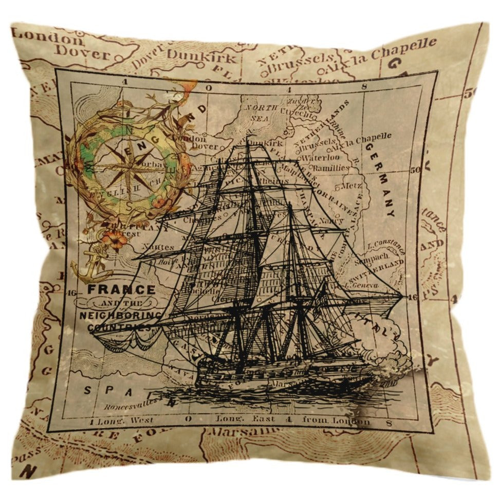 Vintage Nautical Map Pillow Cover
