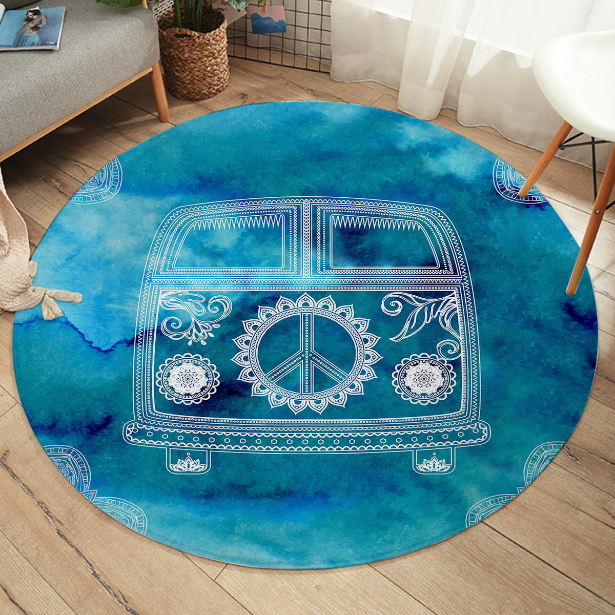 The Beach Bus Round Area Rug