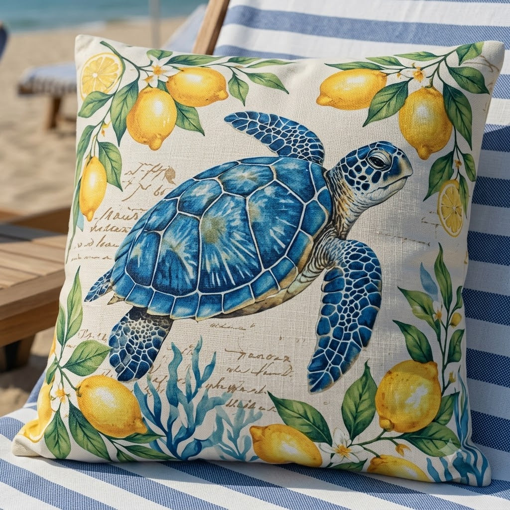 Mediterranean Summer Sea Turtle Pillow Cover