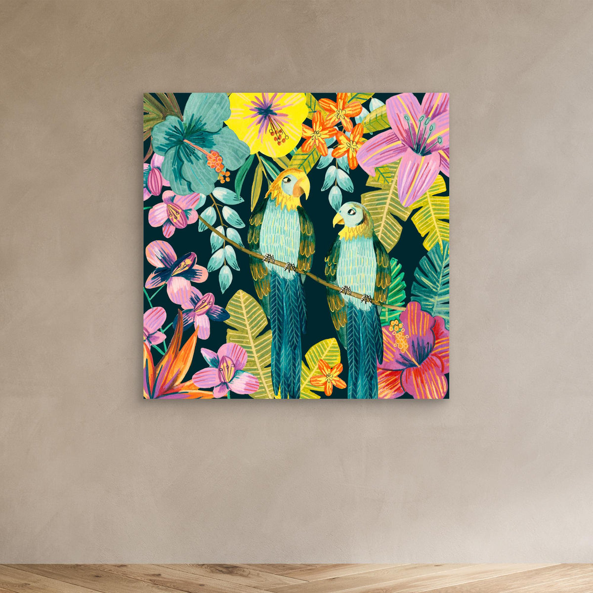 Canvas Print - Parrots Tropical Floral Jungle by Caroline Bonne Müller