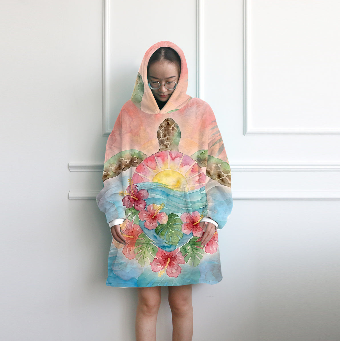 Sea Turtle Sunrise Wearable Blanket Hoodie