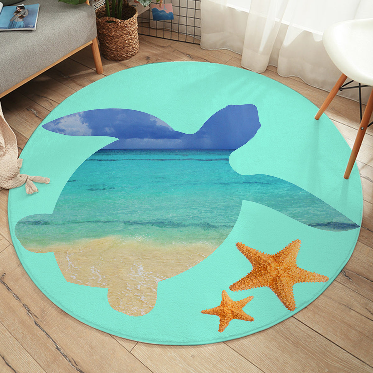 Sea Turtle Bay Round Area Rug