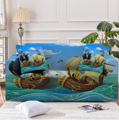 Cartoon Pirate Ships Kids Couch Cover