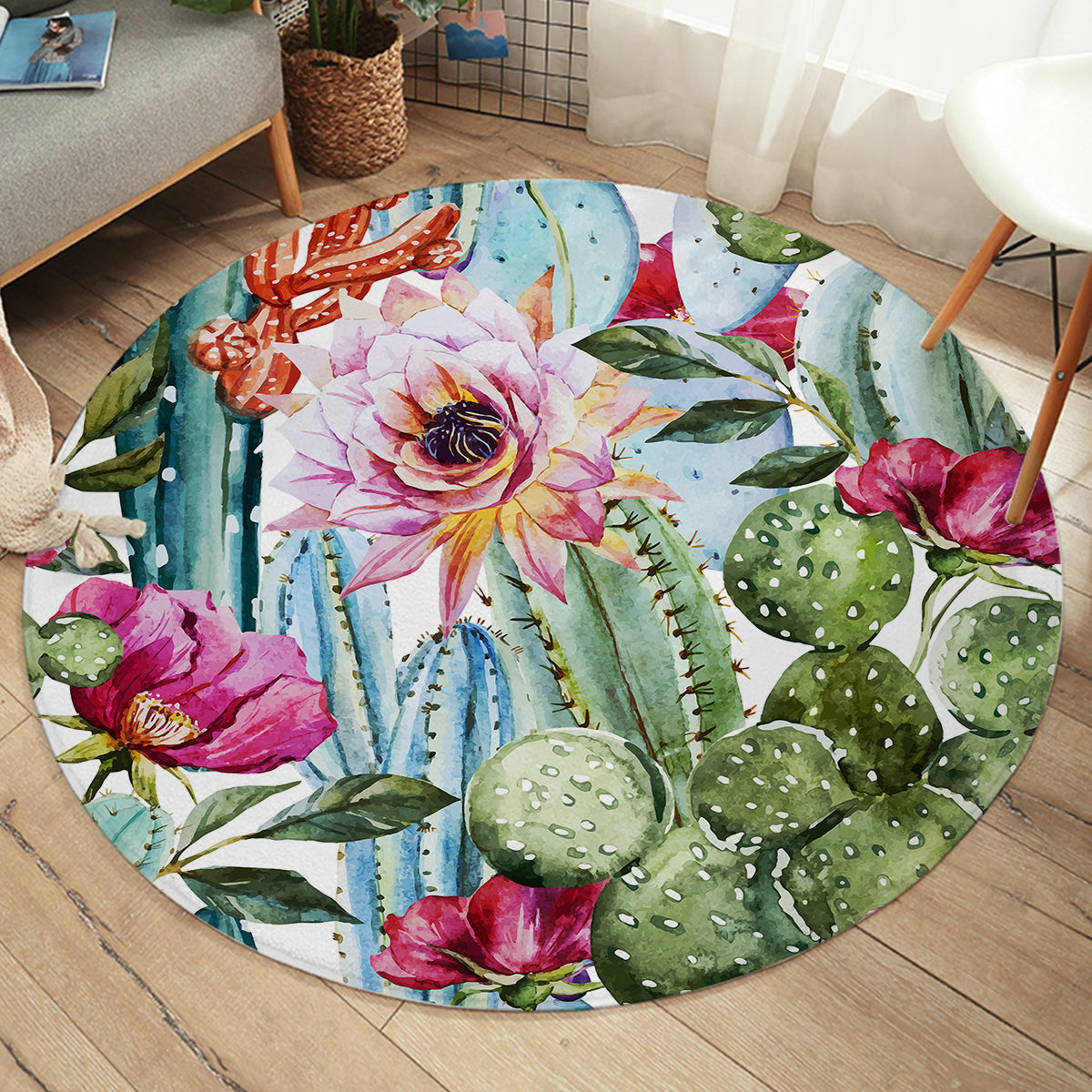 Colorful Cacti Round Area Rug