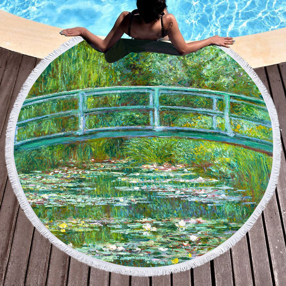 Claude Monet's Water Lily Pond Round Beach Towel
