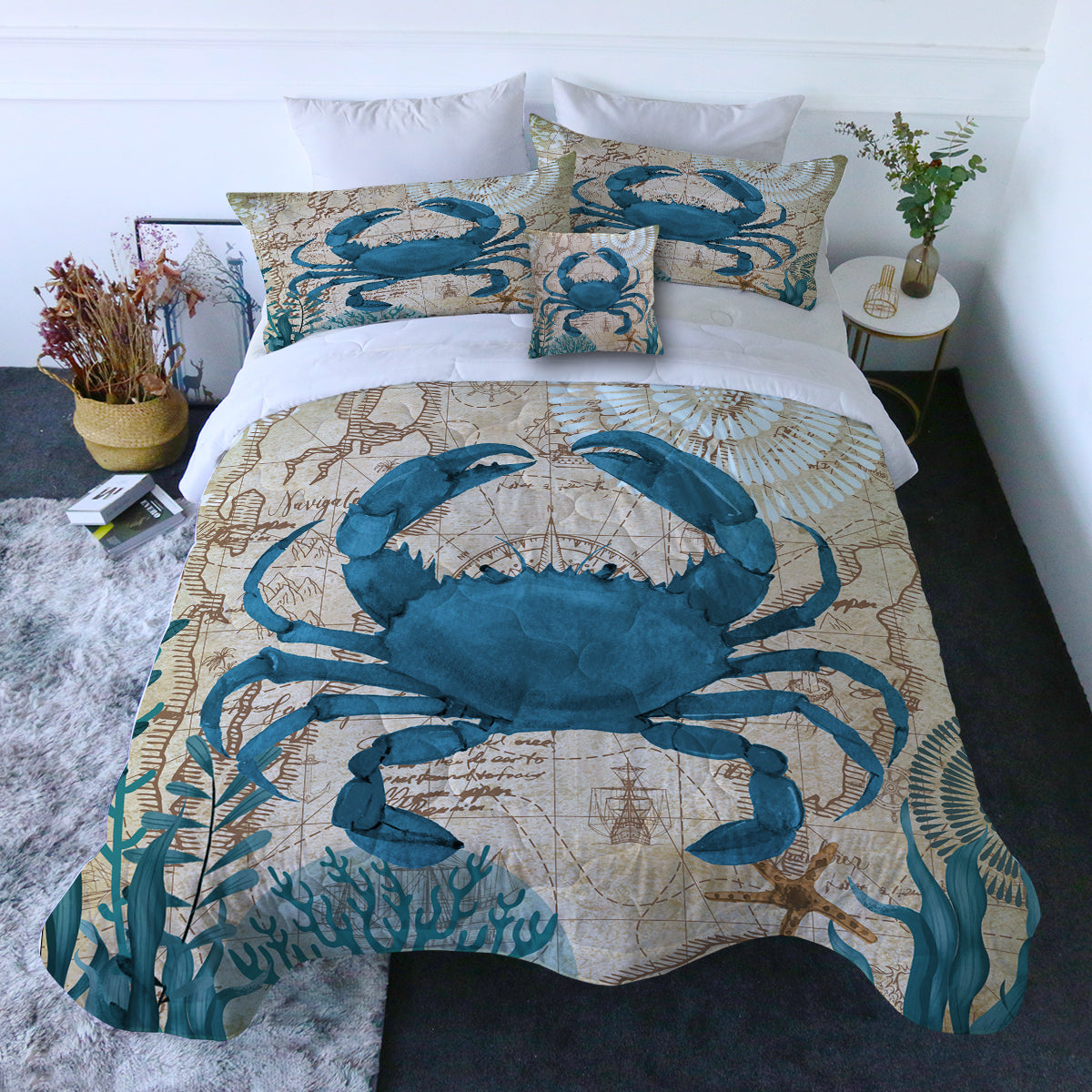 Crab Love Comforter with Shams and Pillow Cover
