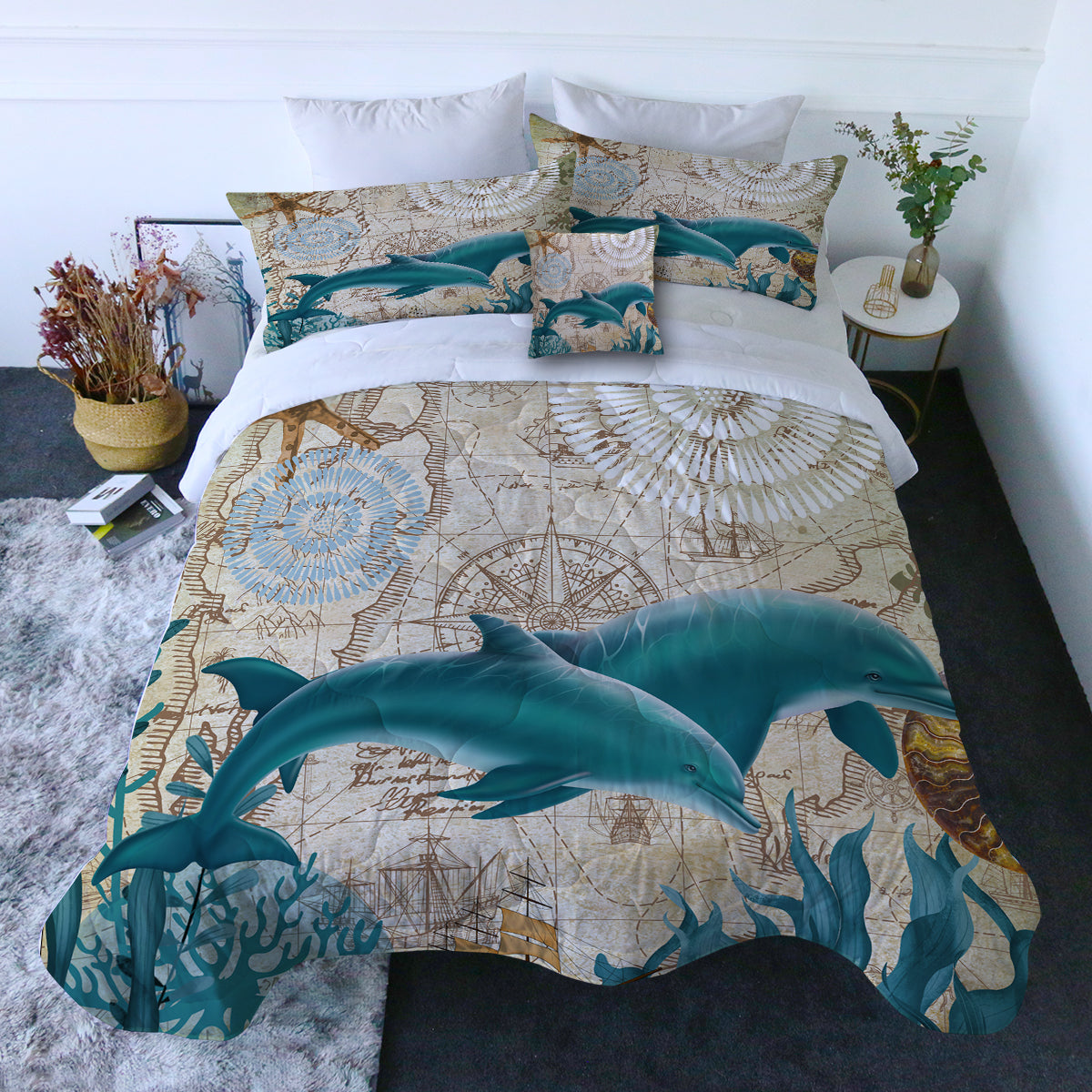 Dolphin Love Comforter with Shams and Pillow Cover