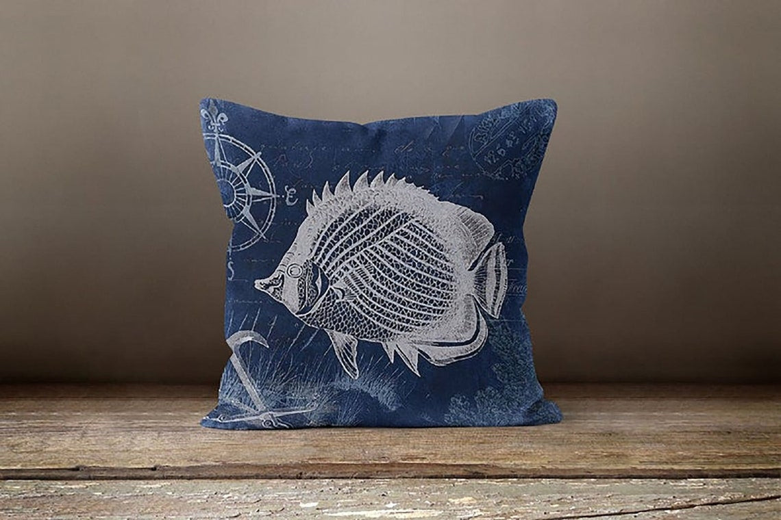 Navy Blue Sealife Set of 4 Pillow Covers