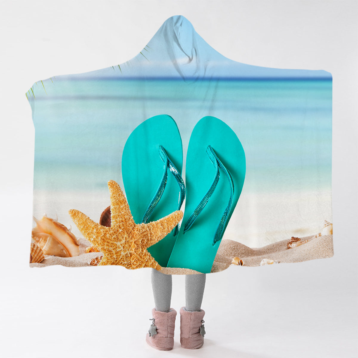 Flip Flops on the Beach Cozy Hooded Blanket