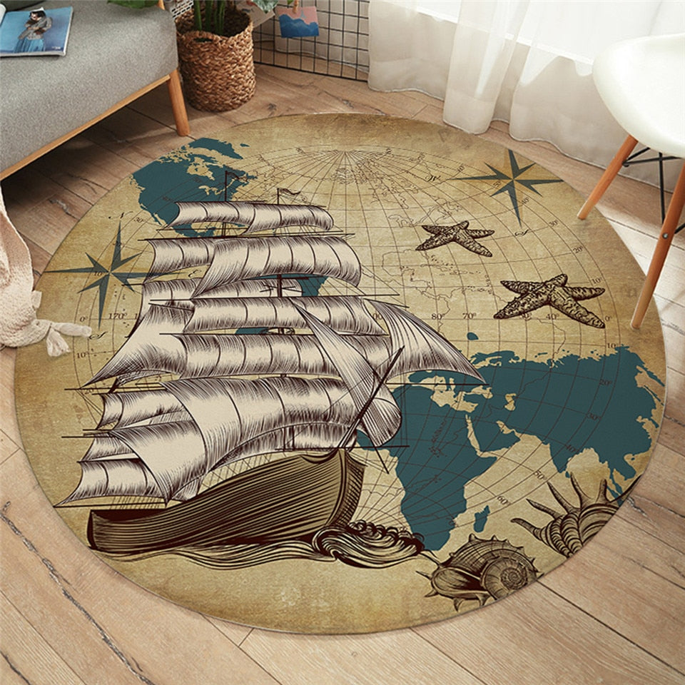 Ship Ahoy Round Area Rug