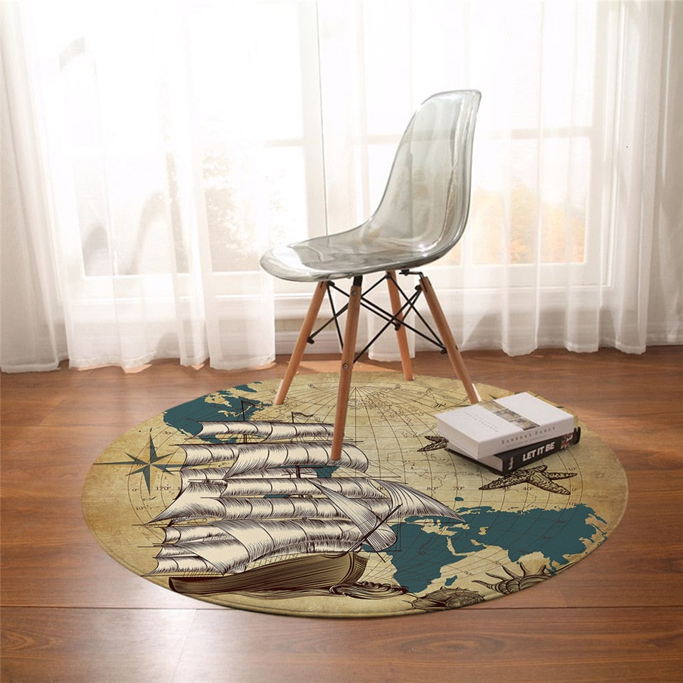 Ship Ahoy Round Area Rug